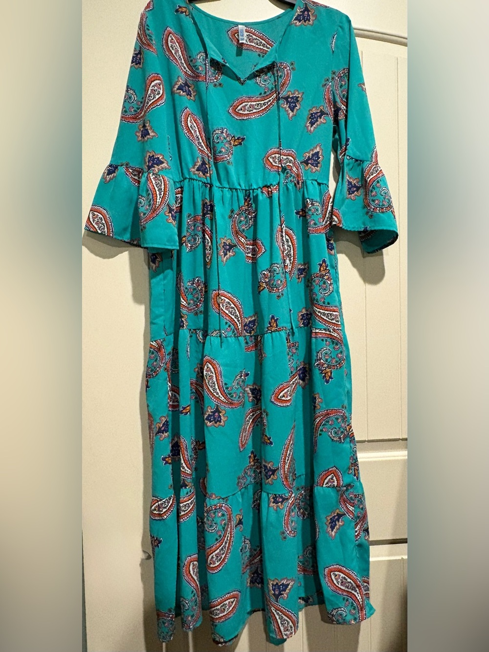 Teal Paisley Tiered Casual Maxi Dress